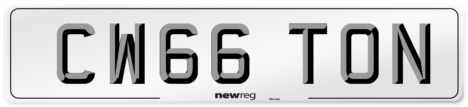 CW66 TON Number Plate from New Reg